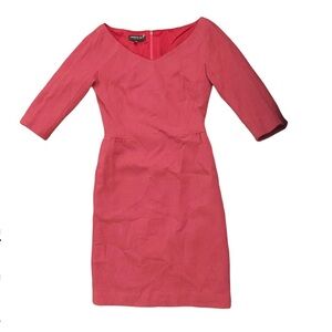 Lafayette 148 New York Red Wool 3/4 Sleeve Midi Dress